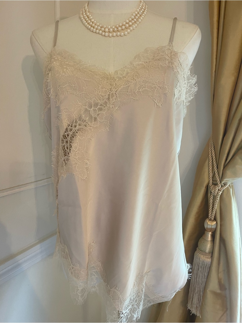 Rachel Zoe Cream Lace-Trim Slip Camisole